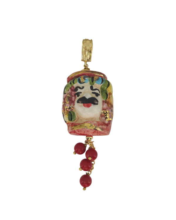 Charm rostro cerámica rojo con beads rojas colgantes