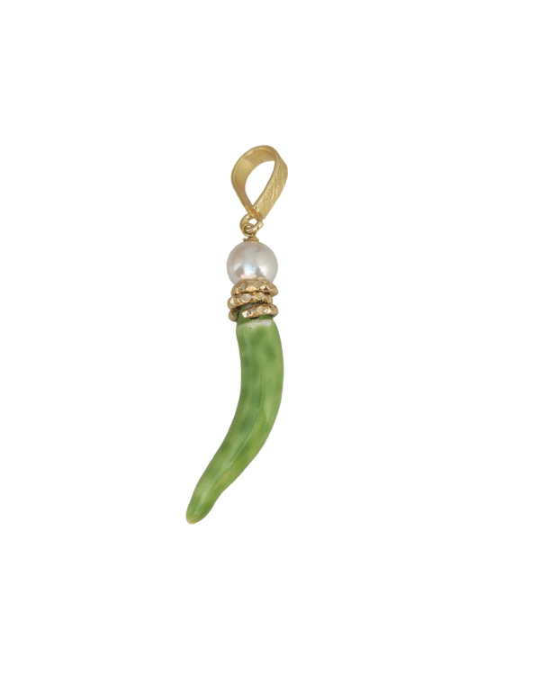Colgante peperoncino verde ceramica perla dorado italiano haydee