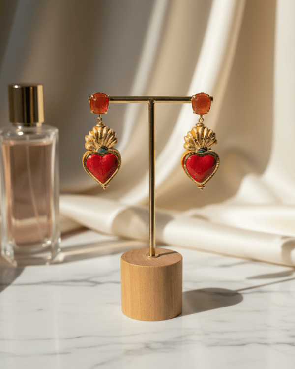 Haydee pendientes coure rojo ceramica corazon rojo expositor elegante