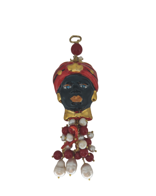 Testa moro bruno rojo colgante perlas ceramica haydee