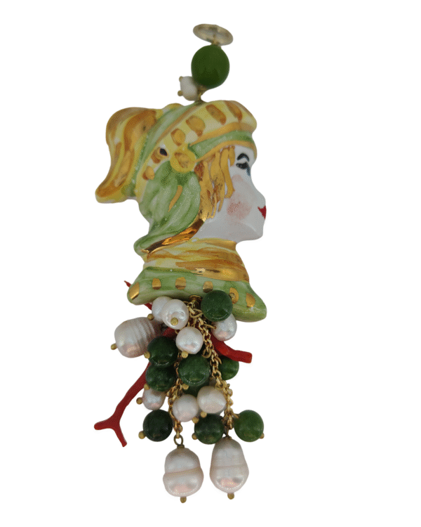 Testa moro giovane soldato verde colgante perle ceramica haydee