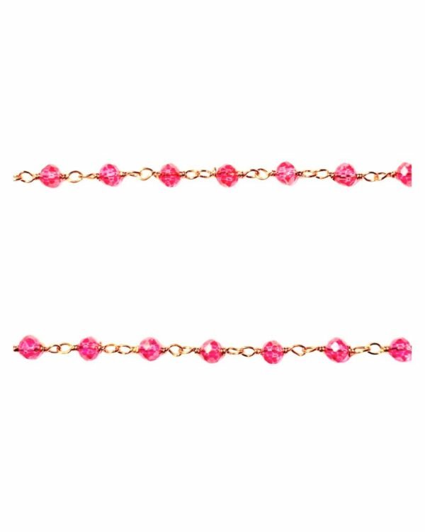 Cadena Cristal Fucsia de Haydée, de cuentas de cristal fucsia con eslabones dorados hechas a mano
