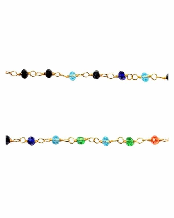 Cadena Cristal Multicolor de Haydée, de cuentas de cristal negras, azules, celestes y naranjas hechas a mano