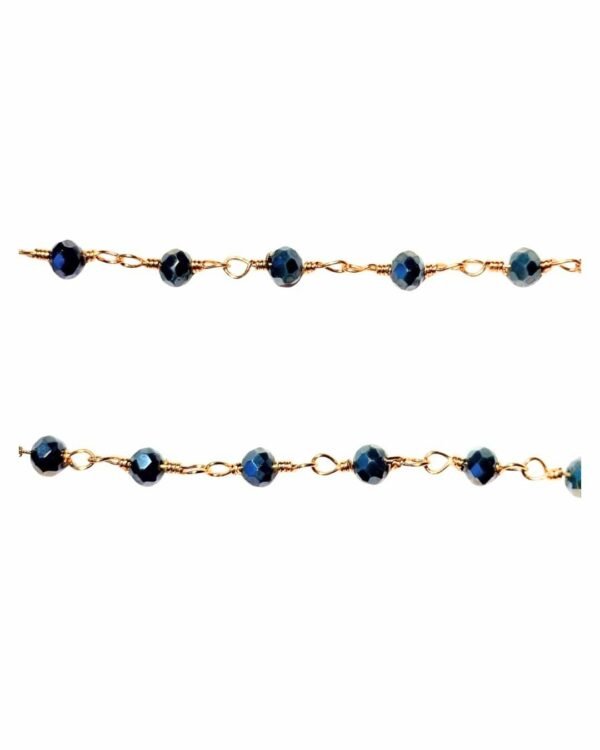 Cadena Cristal Negro Azulado de Haydée, de cuentas de cristal negro y azul oscuro hechas a mano