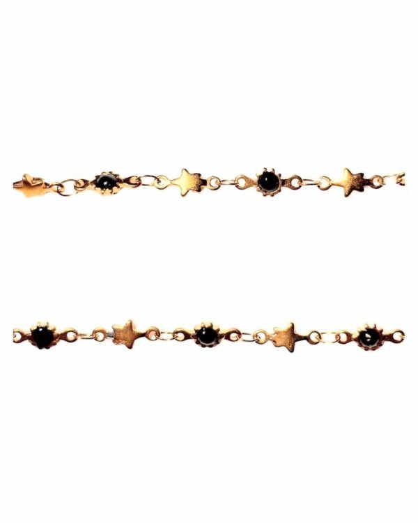Cadena Estrellas y Soles de Haydée, con estrellas doradas y soles negros sobre eslabones dorados