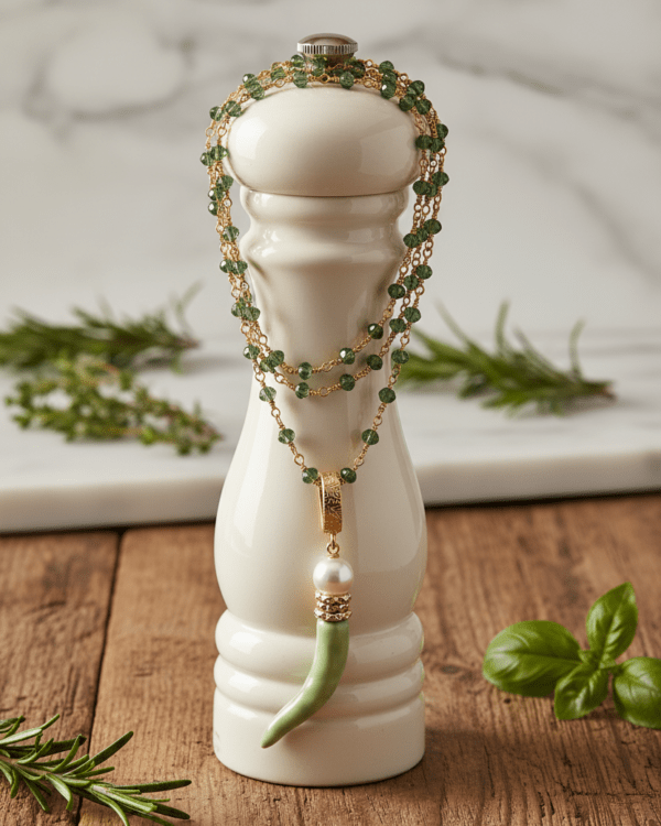 Collar peperoncino ceramica pimiento verde piedras cocina rustica haydee