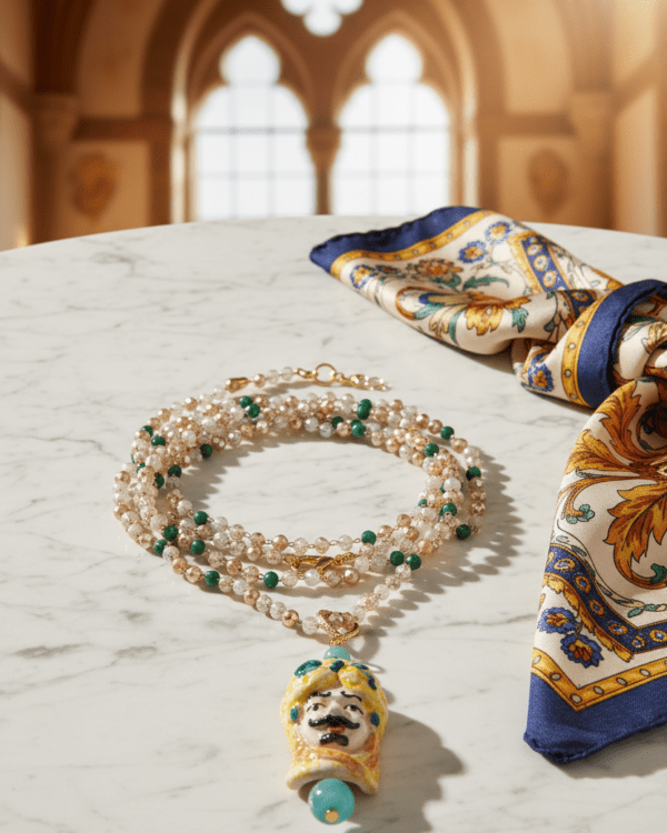 Collar rey alessandro verde colgante artesanal cuentas haydee