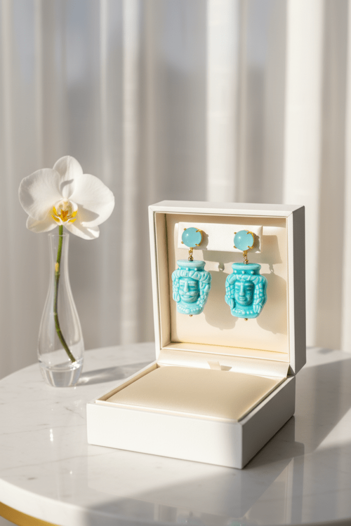 Pendientes Blue Couple en su caja de regalo