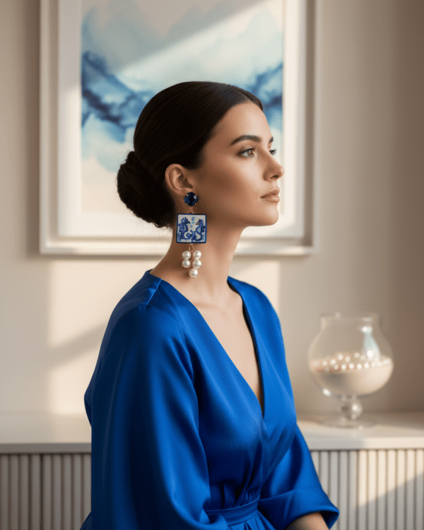 Pendientes cavalluccio marino ceramica azul perfil haydee