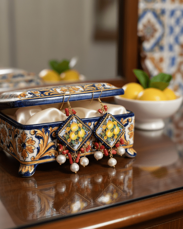 Pendientes limones ceramica perlas