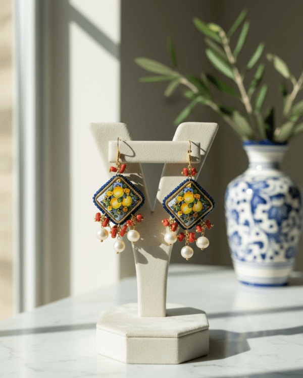 Pendientes limones ceramica perlas sicilianos