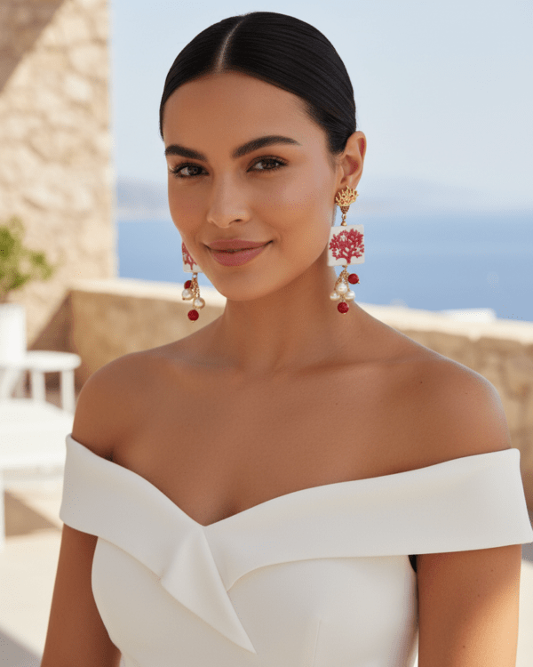 Pendientes tesela coral ceramica coral rojo perlas modelo playa haydee