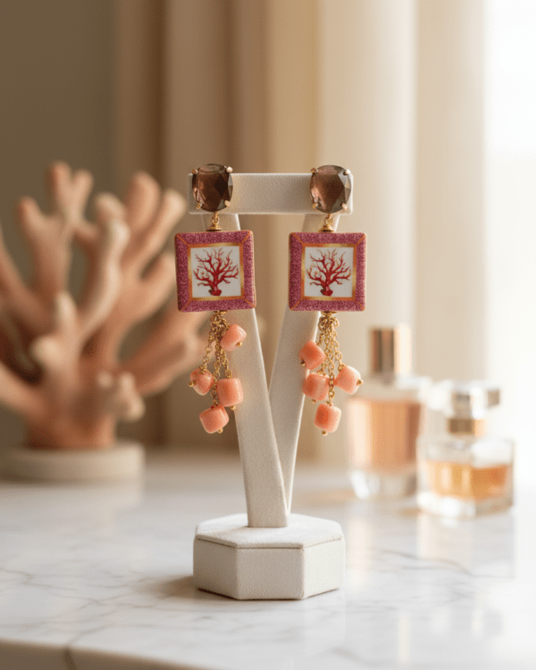 Pendientes tesela coral cristal motivo coral elegante haydee