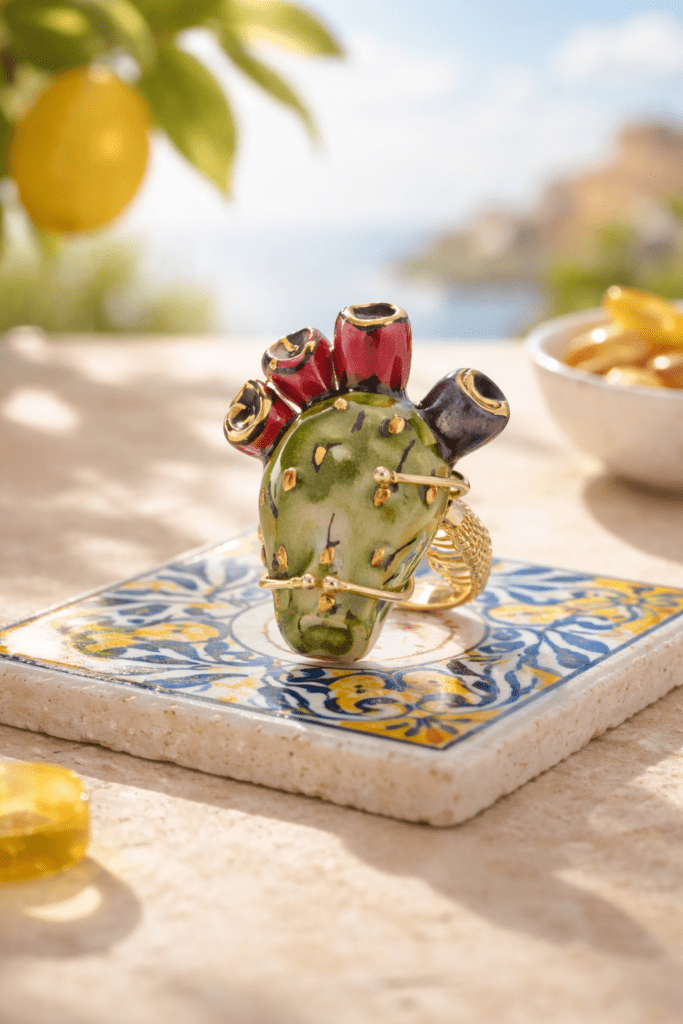 Anillo con cactus esmaltado