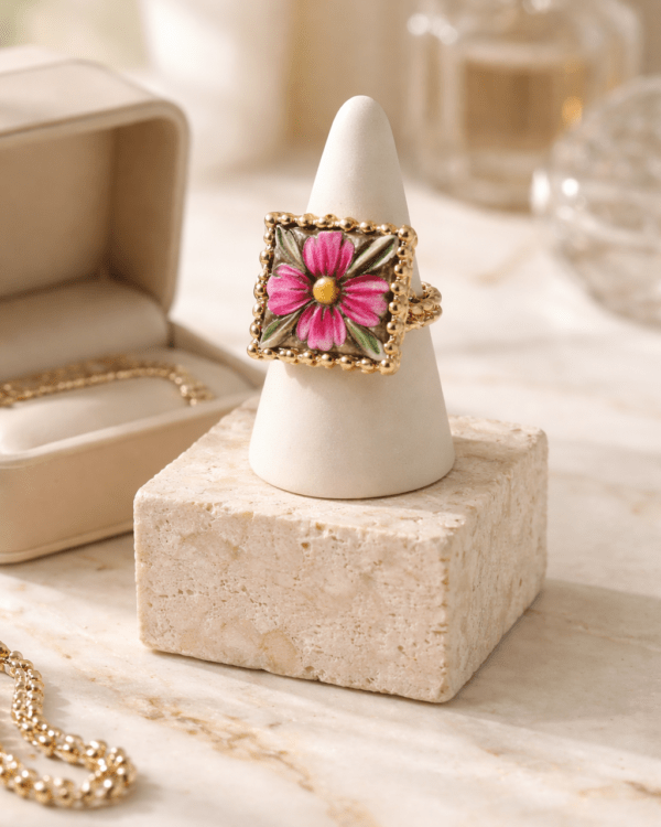 Anillo ceramico flor rosa haydee