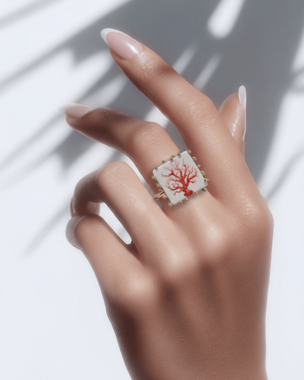 Anillo coral rojo haydee joyeria mediterranea mujer