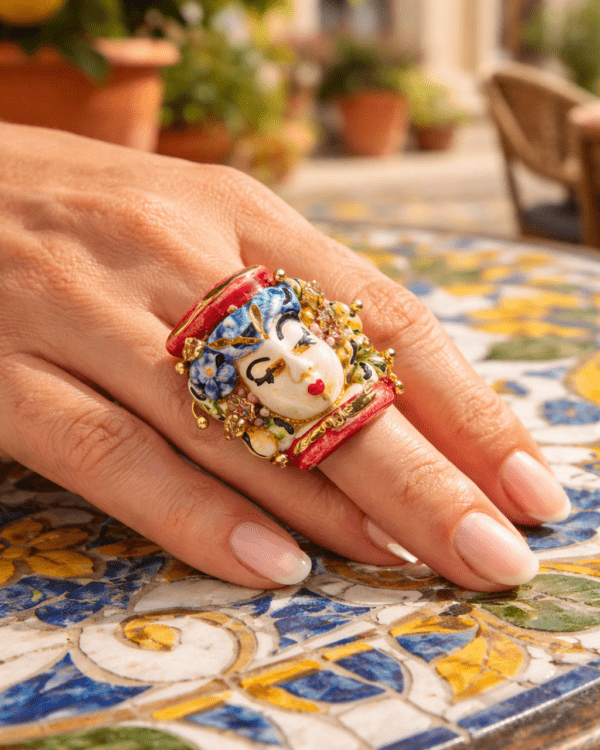 Anillo testa di moro escultorico porcelana coleccion dalia haydee