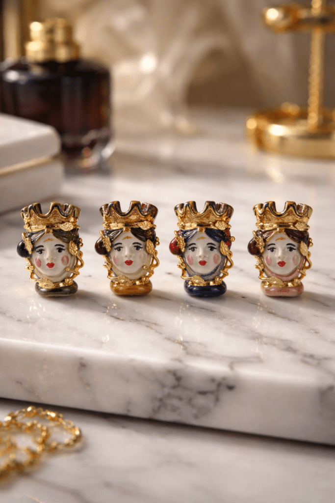 Cuatro anillos testa di moro pintados a mano