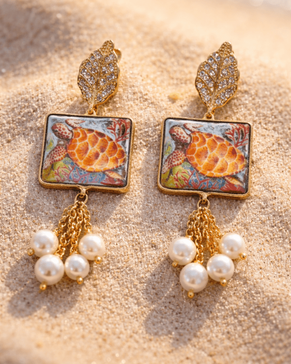 Haydee pendientes tortuga mar perlas detalle playa