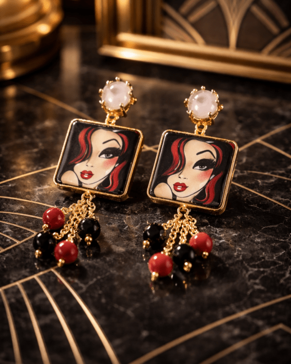 Pendientes pop art siciliano coral azabache coleccion dalia haydee