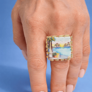 Anillo cuadrado con paisaje siciliano esmaltado