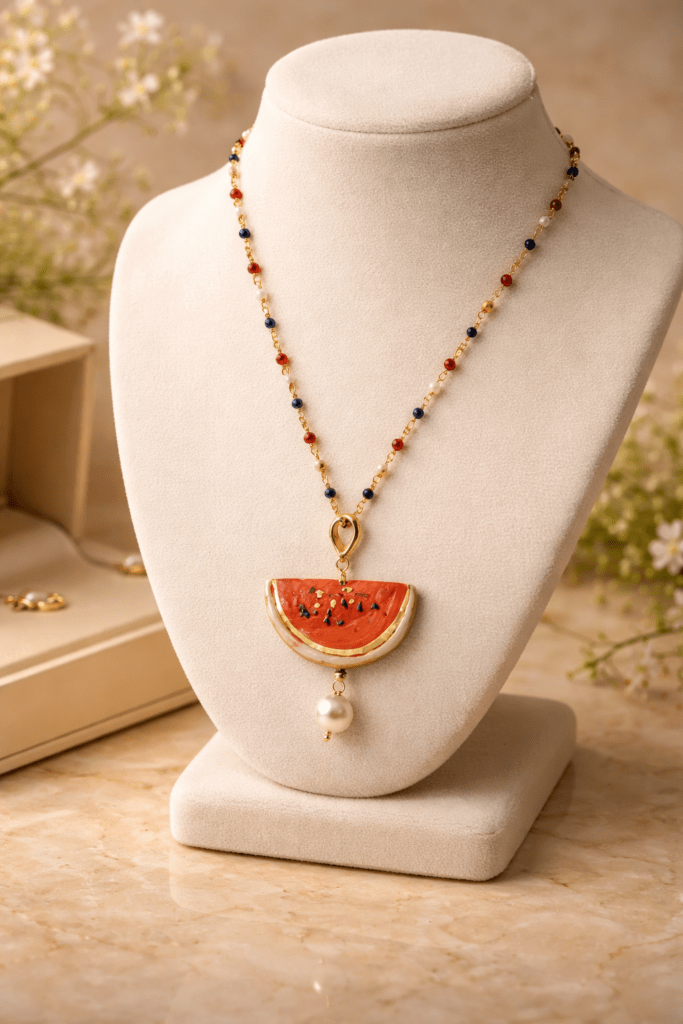 Collar Rajita de sandía con perla